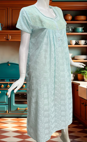 Light Sea Green Chikankari Boutique Cotton Nighty. Boutique Cotton | Laces and Frills - Laces and Frills