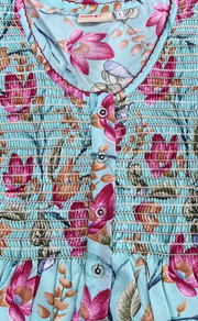 Sea Green Garden Smocking Soft Cotton Nighty. Soft Breathable Fabric | Laces and Frills