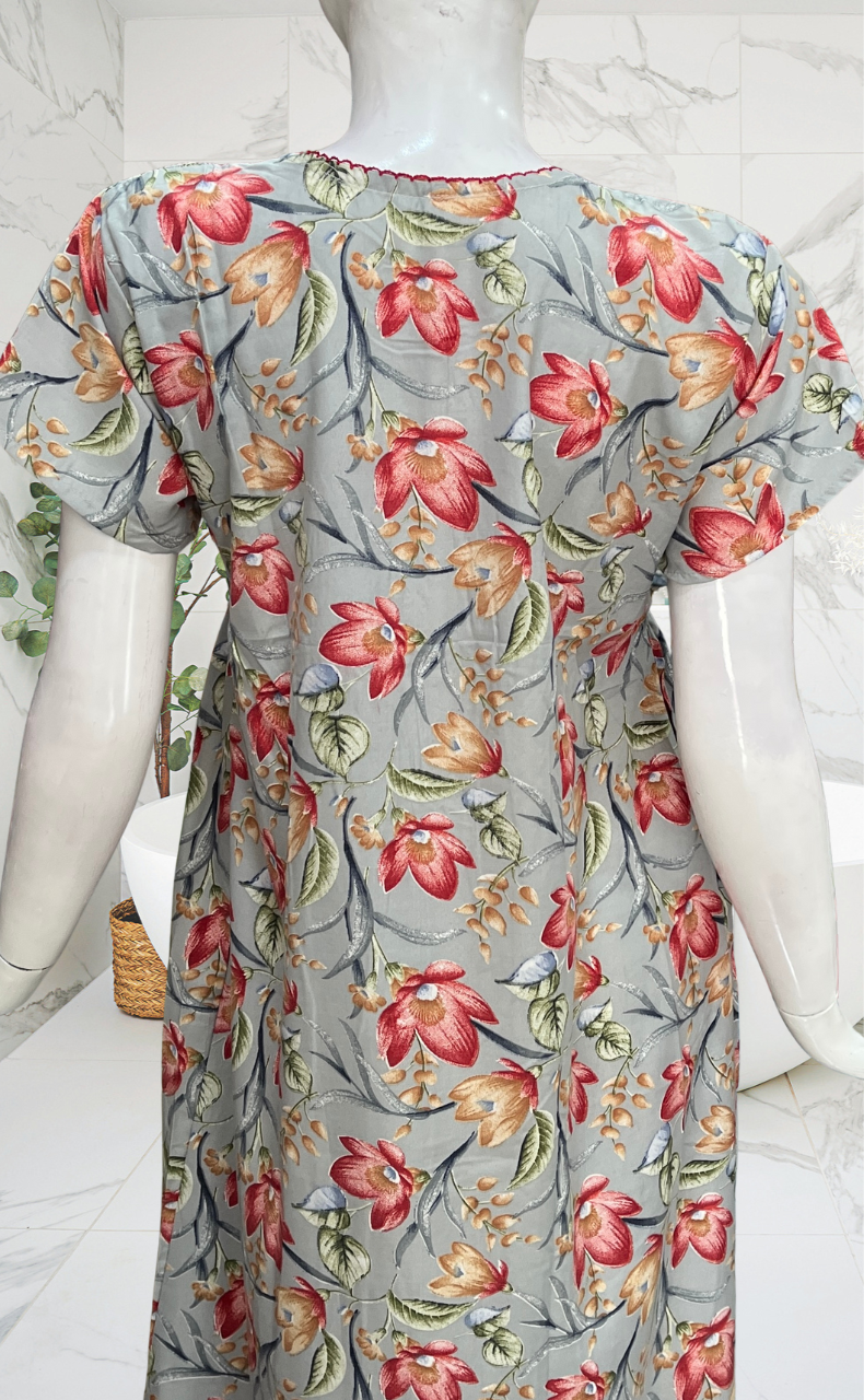 Grey Garden Smocking Soft Cotton Nighty. Soft Breathable Fabric | Laces and Frills