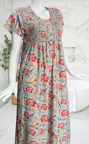 Grey Garden Smocking Soft Cotton Nighty. Soft Breathable Fabric | Laces and Frills - Laces and Frills