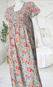 Grey Garden Smocking Soft Cotton Nighty. Soft Breathable Fabric | Laces and Frills