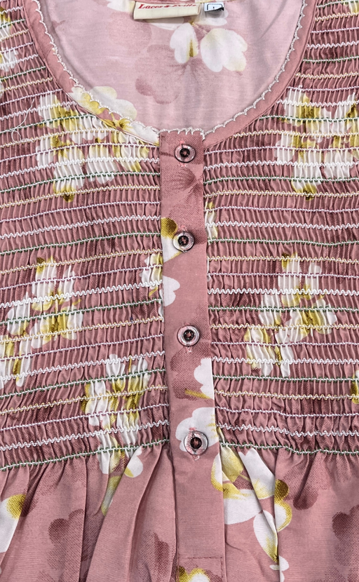 Ballerina Pink Floral Smocking Soft Cotton Nighty. Soft Breathable Fabric | Laces and Frills