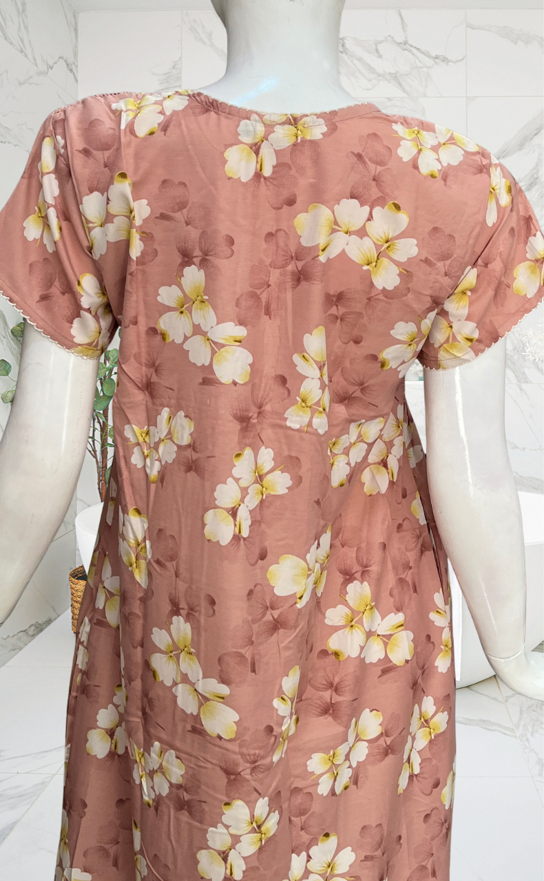 Ballerina Pink Floral Smocking Soft Cotton Nighty. Soft Breathable Fabric | Laces and Frills