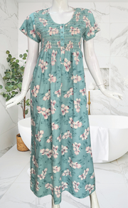 Bermuda Colour Smocking Soft Cotton Nighty. Soft Breathable Fabric | Laces and Frills