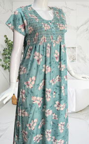 Bermuda Colour Smocking Soft Cotton Nighty. Soft Breathable Fabric | Laces and Frills