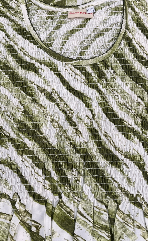 Olive Green Shibori Print Smocking Soft Cotton Nighty. Soft Breathable Fabric | Laces and Frills
