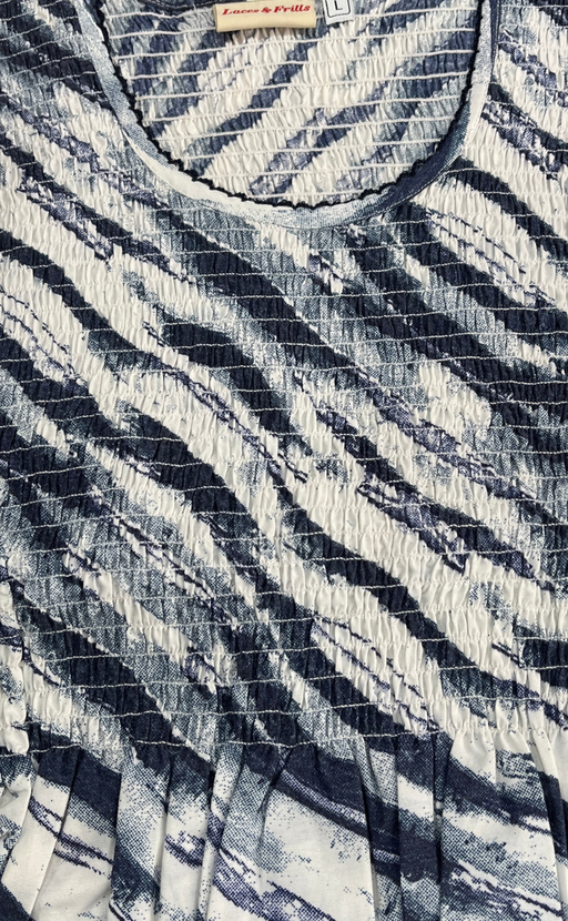 Navy Blue Shibori Print Smocking Soft Cotton Nighty. Soft Breathable Fabric | Laces and Frills