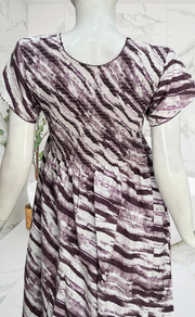 Violet Shibori Print Smocking Soft Cotton Nighty. Soft Breathable Fabric | Laces and Frills