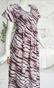 Violet Shibori Print Smocking Soft Cotton Nighty. Soft Breathable Fabric | Laces and Frills