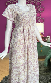 Lavender Smocking Soft Cotton Nighty. Soft Breathable Fabric | Laces and Frills