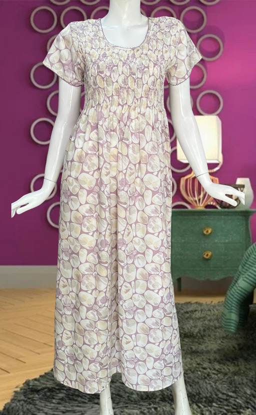 Lavender Smocking Soft Cotton Nighty. Soft Breathable Fabric | Laces and Frills