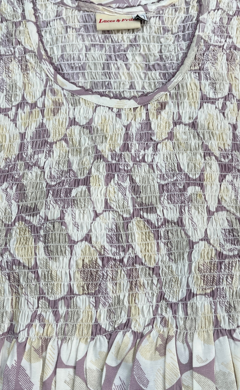 Lavender Smocking Soft Cotton Nighty. Soft Breathable Fabric | Laces and Frills