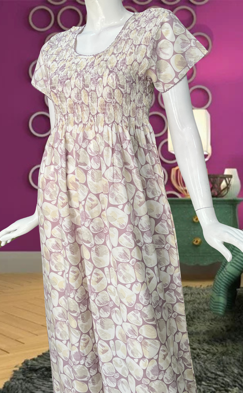 Lavender Smocking Soft Cotton Nighty. Soft Breathable Fabric | Laces and Frills