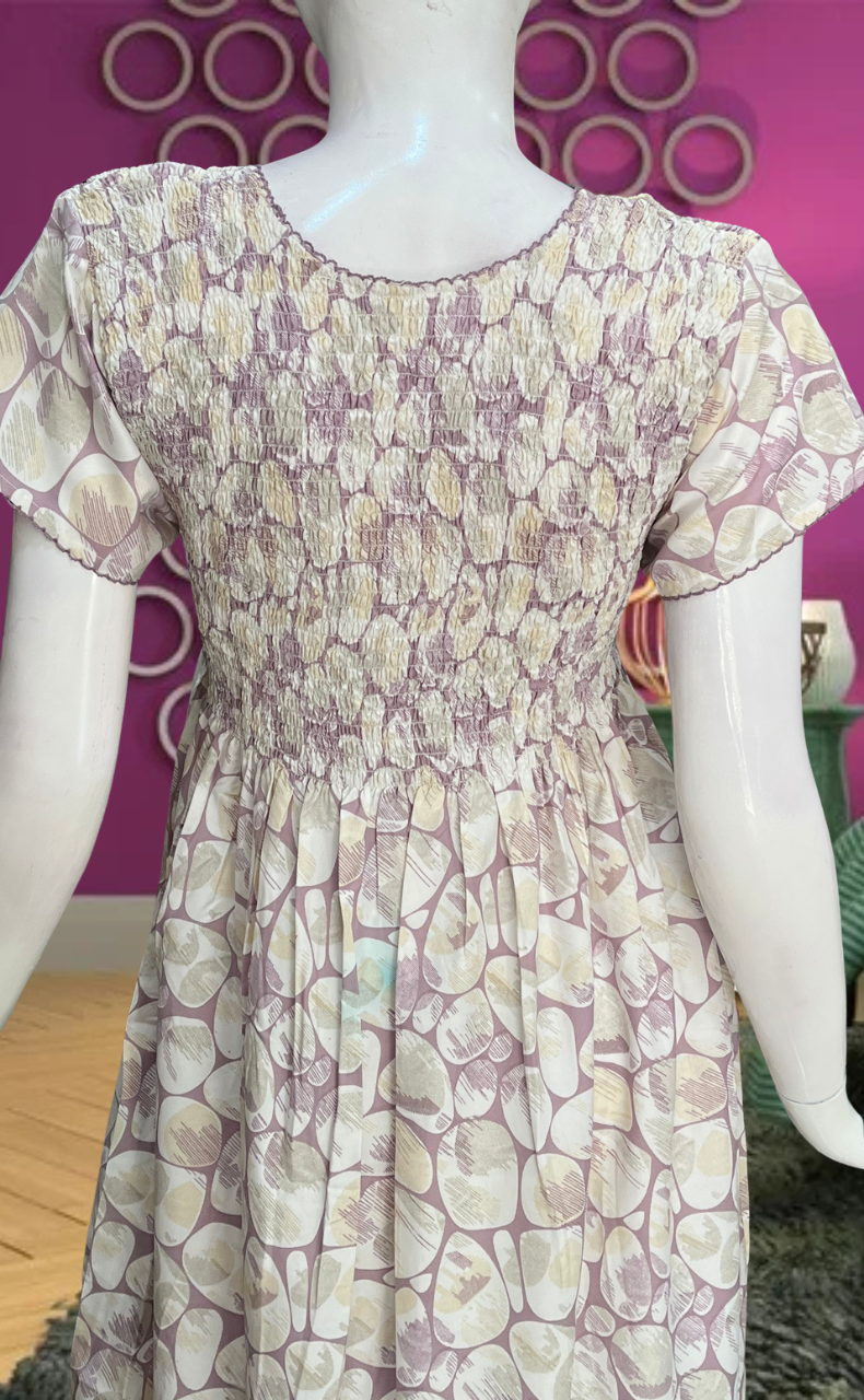 Lavender Smocking Soft Cotton Nighty. Soft Breathable Fabric | Laces and Frills