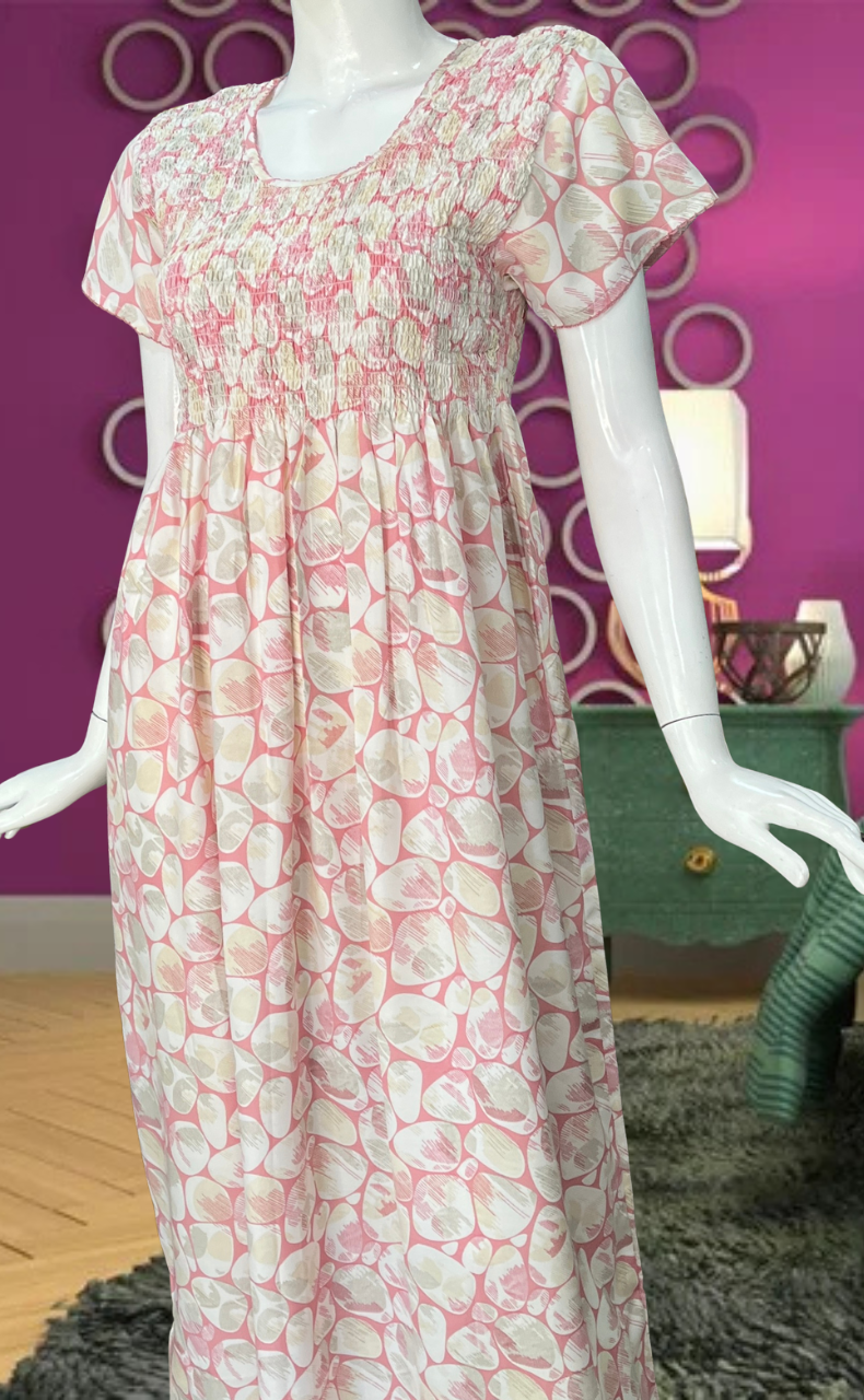 Baby Pink Smocking Soft Cotton Nighty. Soft Breathable Fabric | Laces and Frills