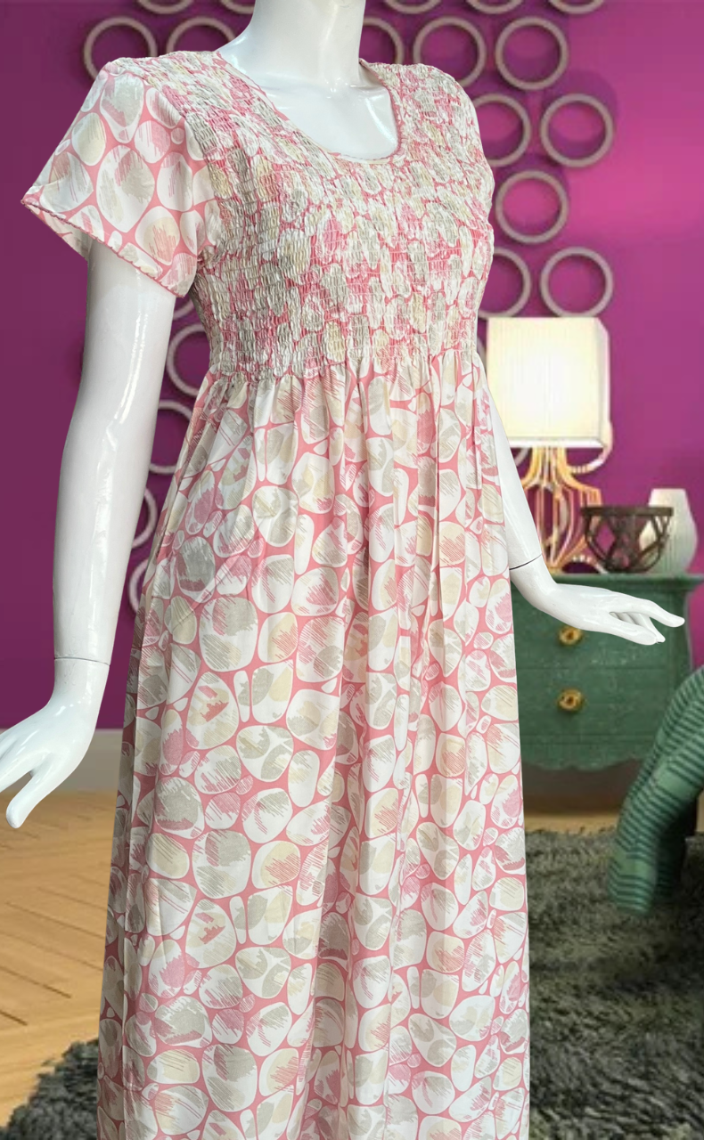 Baby Pink Smocking Soft Cotton Nighty. Soft Breathable Fabric | Laces and Frills