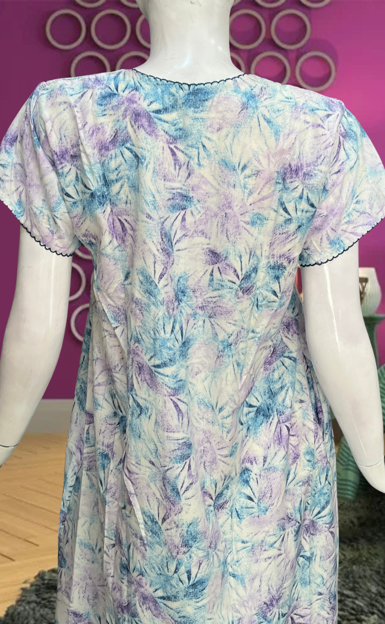 Lavender Floral Smocking Soft Cotton Nighty. Soft Breathable Fabric | Laces and Frills - Laces and Frills