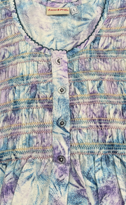 Lavender/Blue Floral Smocking Soft Cotton Nighty. Soft Breathable Fabric | Laces and Frills