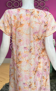 Peach/Pink Floral Smocking Soft Cotton Nighty. Soft Breathable Fabric | Laces and Frills