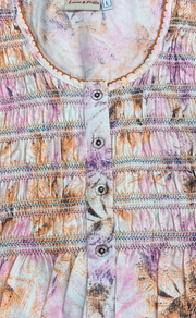 Peach/Pink Floral Smocking Soft Cotton Nighty. Soft Breathable Fabric | Laces and Frills