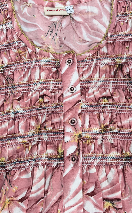 Ballerina Pink Floral Smocking Soft Cotton Nighty. Soft Breathable Fabric | Laces and Frills
