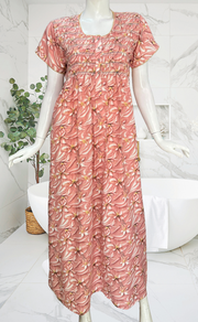 Ballerina Pink Floral Smocking Soft Cotton Nighty. Soft Breathable Fabric | Laces and Frills