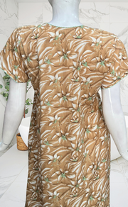 Light Brown Floral Smocking Soft Cotton Nighty. Soft Breathable Fabric | Laces and Frills