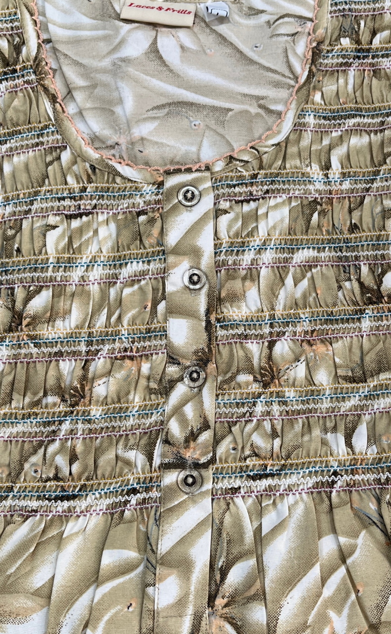 Ecru Colour Smocking Soft Cotton Nighty. Soft Breathable Fabric | Laces and Frills