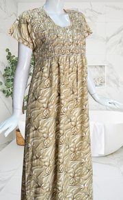 Ecru Colour Smocking Soft Cotton Nighty. Soft Breathable Fabric | Laces and Frills