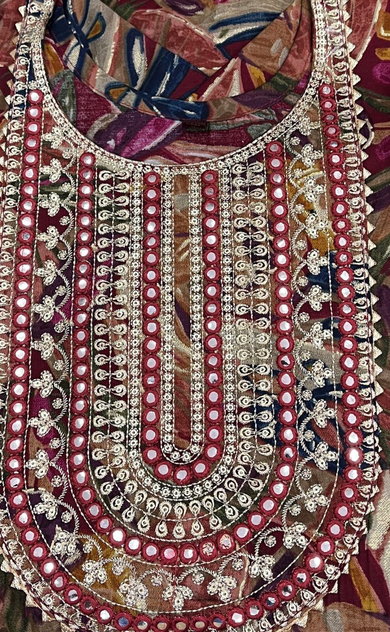 Maroon Garden Kurti With Pant And Dupatta Set. Versatile Muslin. | Laces and Frills - Laces and Frills