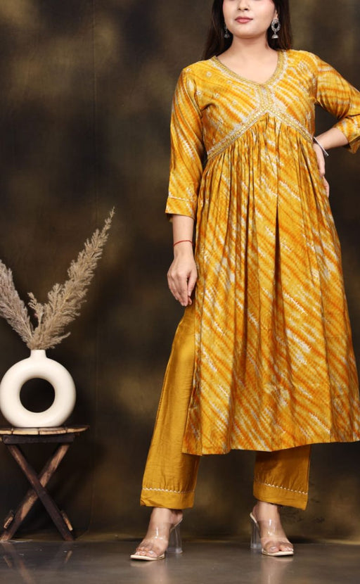 Yellow Garden Alia Cut Kurti With Pant And Dupatta Set. Versatile Muslin. | Laces and Frills - Laces and Frills