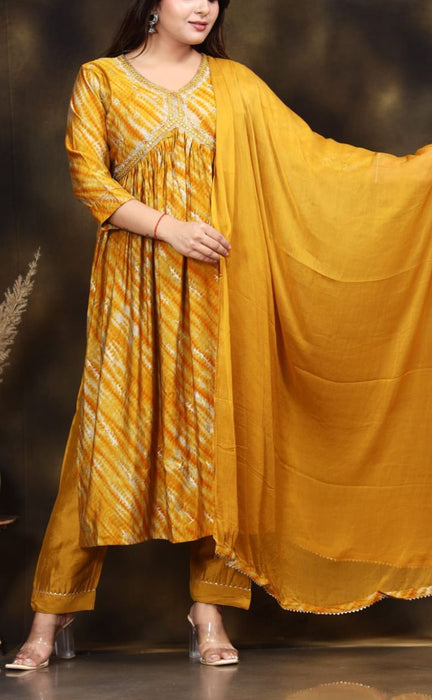 Yellow Garden Alia Cut Kurti With Pant And Dupatta Set. Versatile Muslin. | Laces and Frills - Laces and Frills