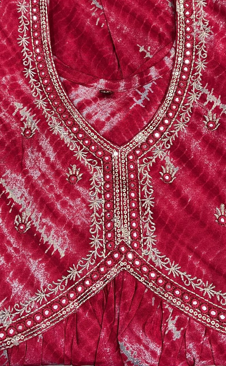 Red Garden Alia Cut Kurti With Pant And Dupatta Set. Versatile Muslin. | Laces and Frills - Laces and Frills