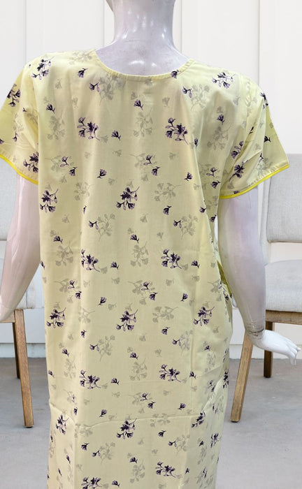 Lemon Yellow Floral Boutique Cotton Nighty . Pure Durable Cotton | Laces and Frills - Laces and Frills