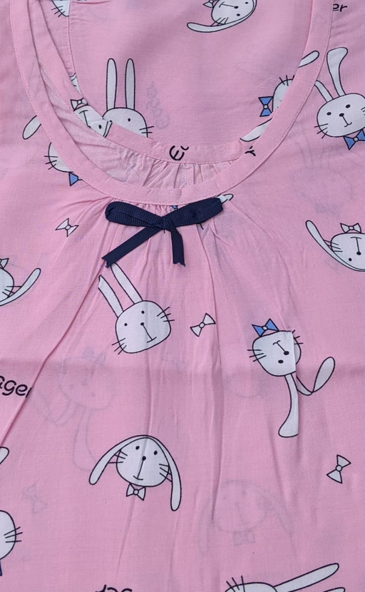 Pink Bunny Short Nighty  | Knee Length Nighty | Laces and Frills - Laces and Frills