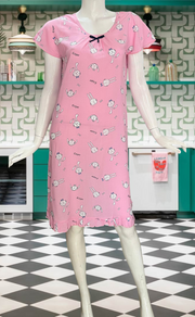 Pink Bunny Short Nighty  | Knee Length Nighty | Laces and Frills - Laces and Frills