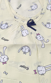 Off White Bunny Short Nighty | Knee Length Nighty | Laces and Frills - Laces and Frills