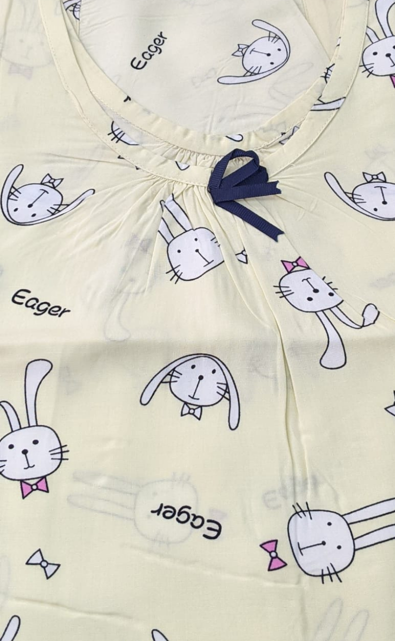 Off White Bunny Short Nighty | Knee Length Nighty | Laces and Frills - Laces and Frills