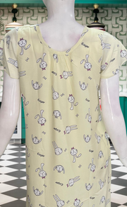 Off White Bunny Short Nighty | Knee Length Nighty | Laces and Frills - Laces and Frills