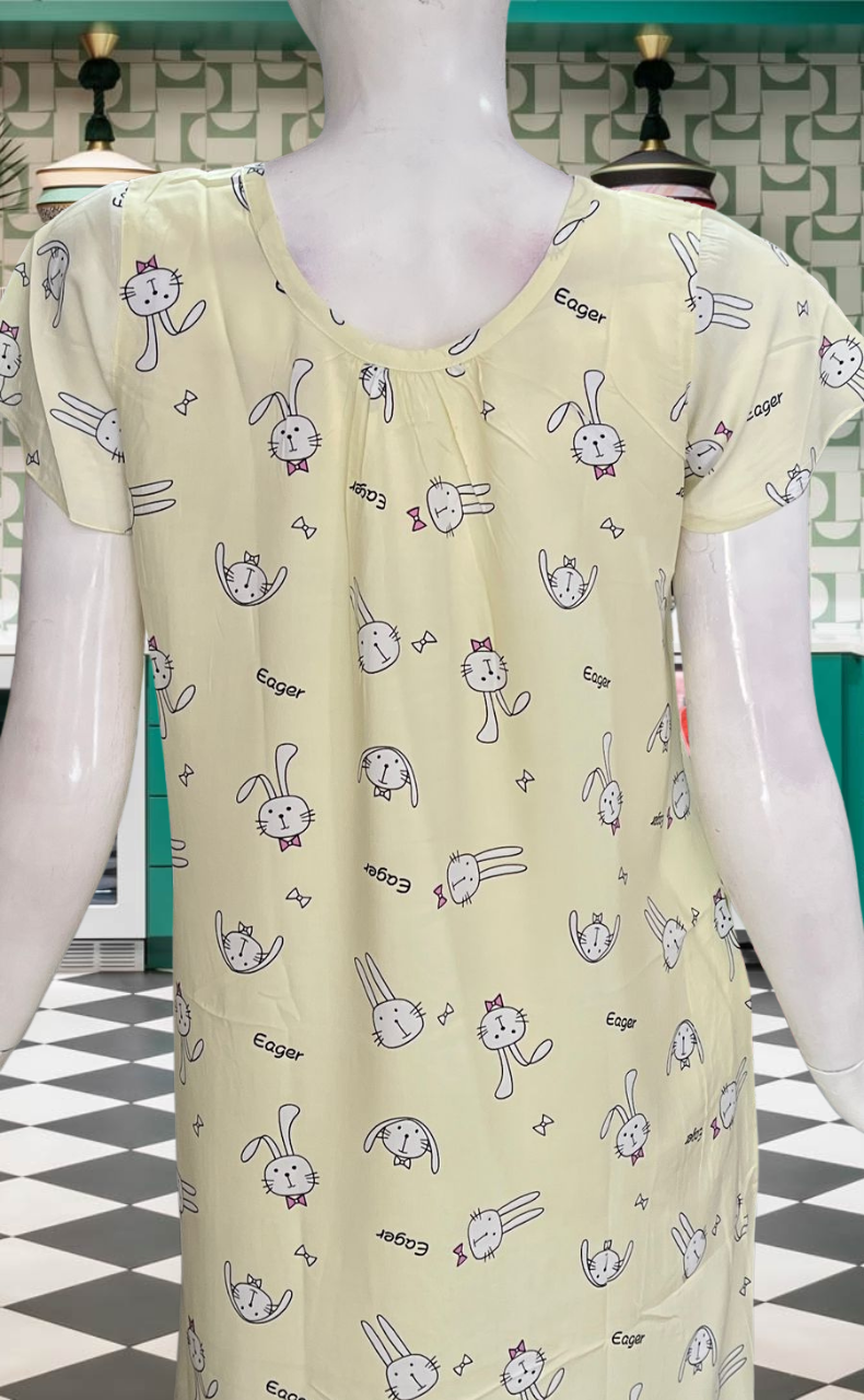 Off White Bunny Short Nighty | Knee Length Nighty | Laces and Frills - Laces and Frills