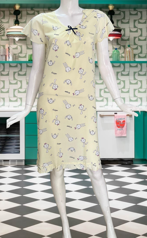 Off White Bunny Short Nighty | Knee Length Nighty | Laces and Frills - Laces and Frills