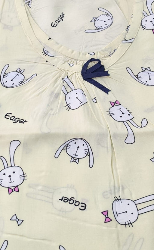 Off White Bunny Short Nighty | Knee Length Nighty | Laces and Frills - Laces and Frills