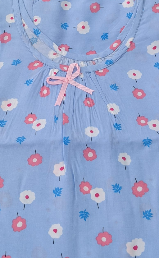 Blue Flora Short Nighty  | Knee Length Nighty | Laces and Frills - Laces and Frills