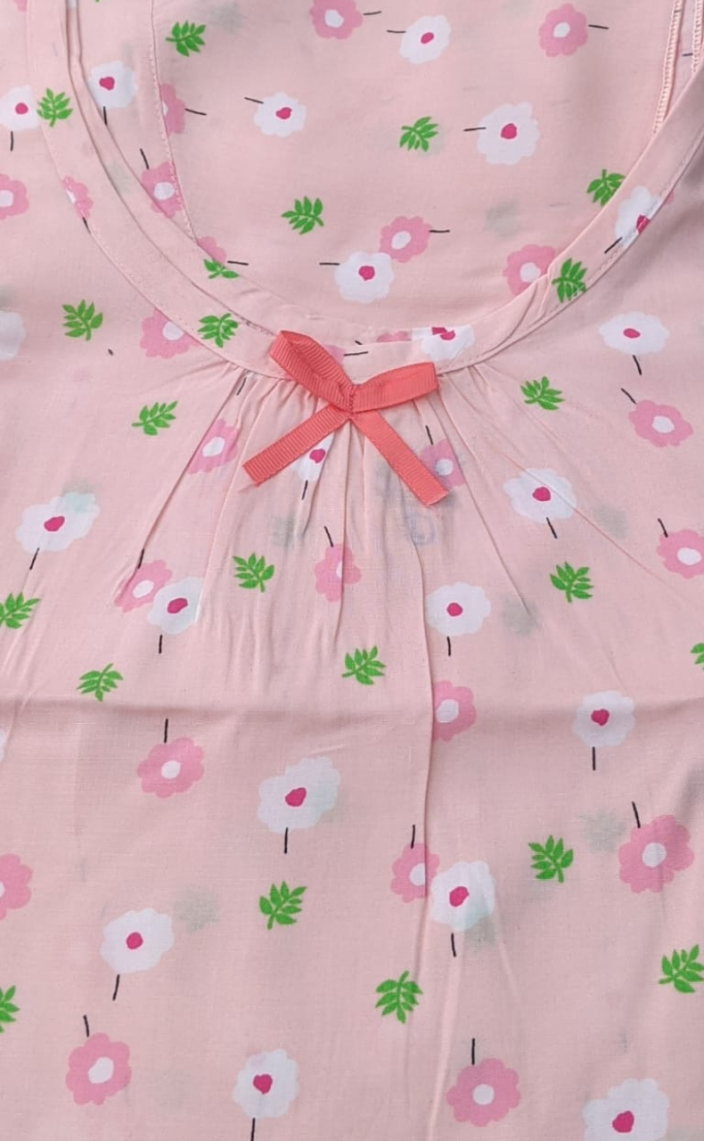 Peach Flora Short Nighty | Knee Length Nighty | Laces and Frills - Laces and Frills