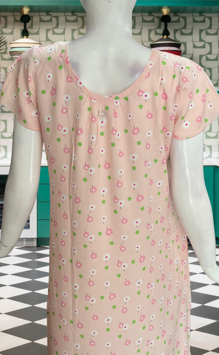 Peach Flora Short Nighty | Knee Length Nighty | Laces and Frills