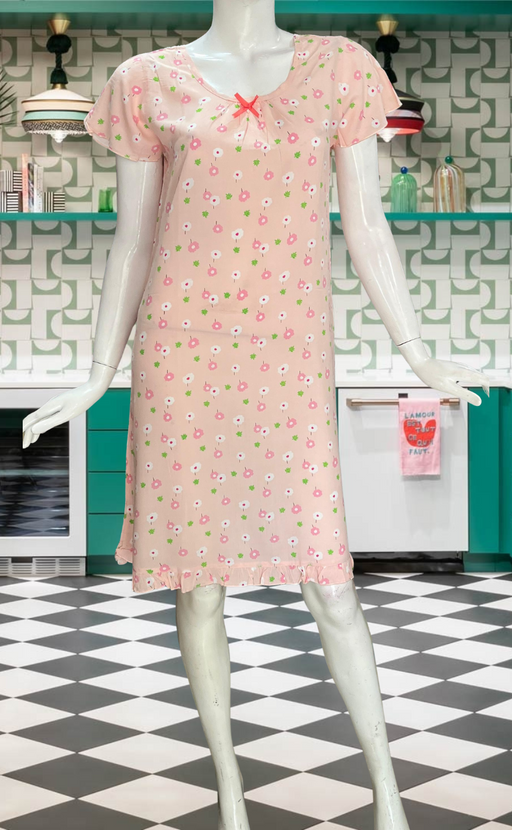 Peach Flora Short Nighty | Knee Length Nighty | Laces and Frills - Laces and Frills