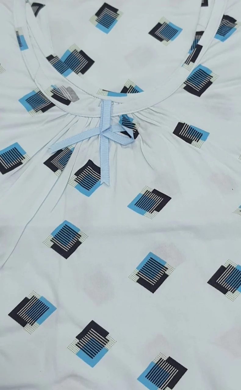 Light Blue Geometric  Short Nighty | Knee Length Nighty | Laces and Frills - Laces and Frills