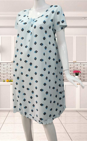 Light Blue Geometric  Short Nighty | Knee Length Nighty | Laces and Frills - Laces and Frills