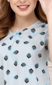 Light Blue Geometric  Short Nighty | Knee Length Nighty | Laces and Frills - Laces and Frills