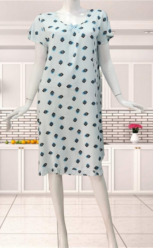 Light Blue Geometric  Short Nighty | Knee Length Nighty | Laces and Frills - Laces and Frills